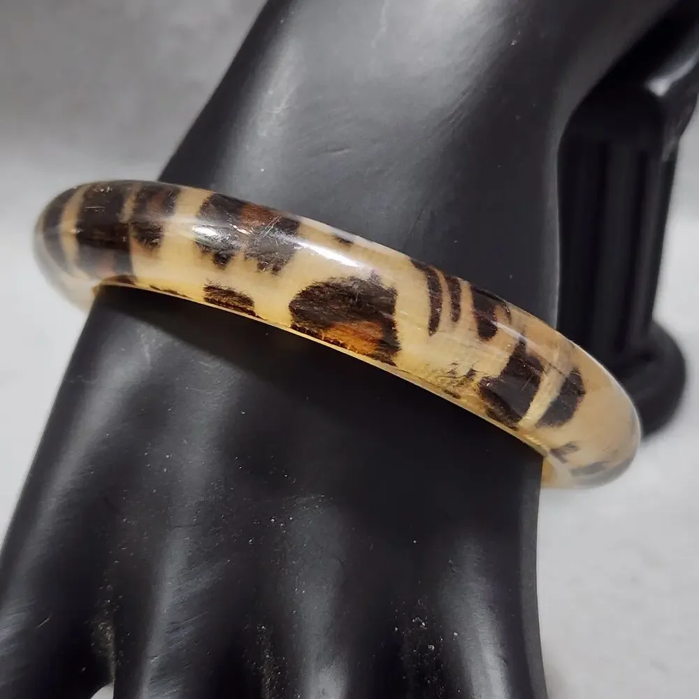 Leopard Animal Print Bangle Bracelet Acrylic-Lucite Vintage 1980s Retro Boho